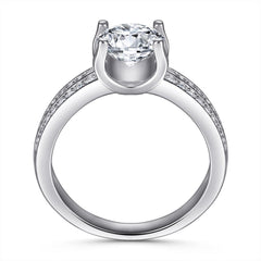 Oxhead Prongs Round Cut Zircon Cathedral Silver Ring