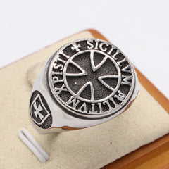 Crusades Teutonic Cross Round Titanium Steel Ring for Men