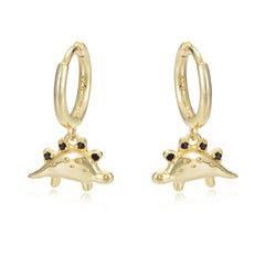Black Zircon Cute Dinosaur Silver Drop Earrings for Women