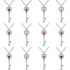Love Key with Zircon Pendant Silver Necklace for Women
