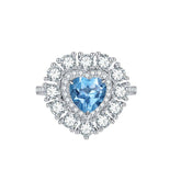 Luxury Halo Heart Shape Natural Blue Topaz Ring