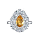 Luxury Halo Pear Drop Natural Yellow Crystal Ring
