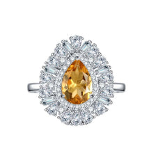 Luxury Halo Pear Drop Natural Yellow Crystal Ring