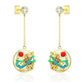 Coloured Deer Tassel Round Pendant Zircon Sterling Silver Drop Earrings