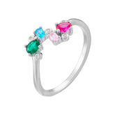 Colourful Oval Zircon Irregular Arrangement Design Slim Sterling Silver Ring