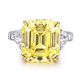 (8CT) Emerald Cut Yellow Zircon Cathedral Silver Ring for Women