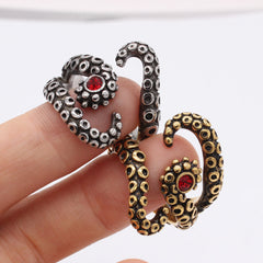 Retro Octopus Men's Titanium Steel Ring with Zircon