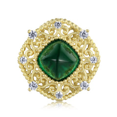 Luxury Hollow Pattern Square Pendant Green Zircon Silver Necklace
