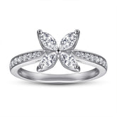 Four Prongs Marquise Zircon Four Leaf Grass Silver Ring for Women