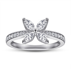 Four Prongs Marquise Zircon Four Leaf Grass Silver Ring for Women