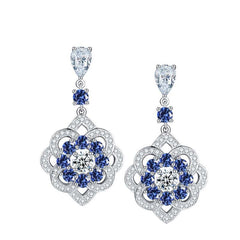 Lab-Created Sapphires Flower Silver Drop Earrings