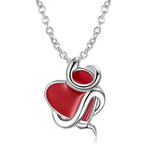 Entangled Red Heart Pendant Silver Necklace