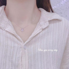 Hollow Heart with Heart-shaped Zircon Pendant Silver Necklace for Women