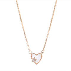 Mother of Pearl Heart with Zircon Star Silver Necklace for Women