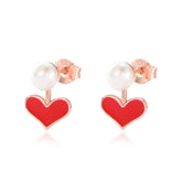 Colourful Heart with Pearl Sterling Silver Studs Earrings for Women