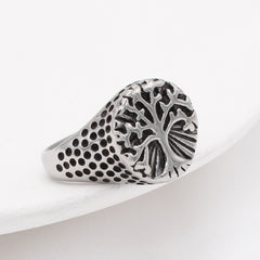 European American Retro Life Tree Titanium Steel Men's Rings