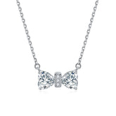 Double Heart Zircon Bow Pendant Silver Necklace for Women