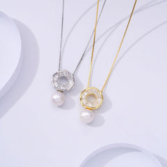 Concentric Circle with Pearl Silver Necklace