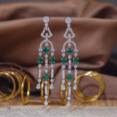 Tassels Lab-Created Emerald Silver Drop Earrings