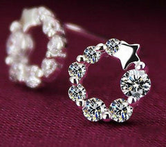 Circle with Zircon Lucky Star Silver Studs Earrings for Women