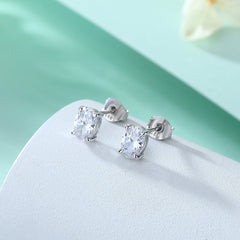 Four Prongs Oval Zircon Silver Studs Earrings for Women