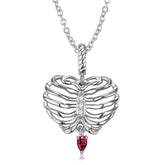 Halloween Body Skeleton Pear Shape Red Zircon Silver Necklace
