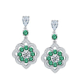 Lab-Created Emerald Flower Silver Drop Earrings