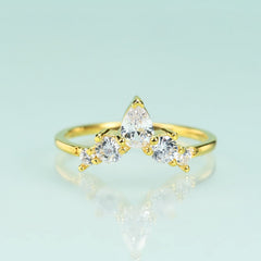 Luxury Golden V Shape S925 Sterling Silver Zircon Ring