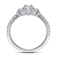 Round Zircon Threestone Silver Ring