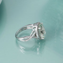 10*14mm Natural Oval Green Crystal Soleste Halo Luxury Sterling Silver Ring