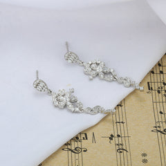 Stylish Flower with Zircon Silver Drop Earrings for Women