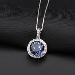 Fashionable and High-grade Luxurious Style Inlaid Colourful Gemstone Soleste Halo Round Shape Pendant Silver Necklace for Women