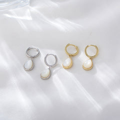Water Drop Natural Mother of Pearl Pendant Silver Hoop Earrings for Women