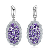 Natural Amethyst Oval Silver Drop Earrings for Women