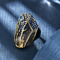 Italian Craft Georgia Designer with Natural Coloured Treasure Sterling Silver Ring for Women