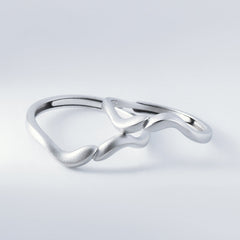 Irregular Wave Frosted Silver Couple Ring for Women
