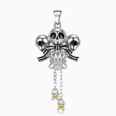 Halloween Three Sided Skull Head Tassel Zircon Silver Necklace