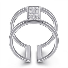 Wide Hollow with Zircon Silver Ring