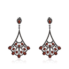 Natural Colourful Gemstones Fan-shaped Silver Drop Earrings for Women