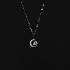 Crescent Moon with Round Zircon Pendant Silver Necklace for Women