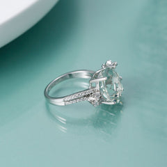 Personalized Design Natural Oval Green Crystal Solitaire Silver Ring
