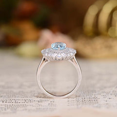 Luxury Halo Pear Drop Natural Blue Topaz Ring