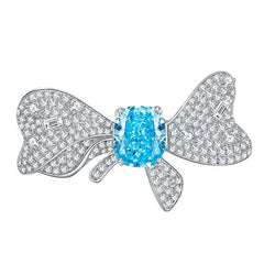 (Three Colours) Zircon 10*12mm Rectangle Ice Cut Bowknot Silver Ring for Women