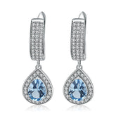 European Topaz Soleste Halo Pear Drop Silver Drop Earrings for Women