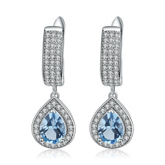 European Topaz Soleste Halo Pear Drop Silver Drop Earrings for Women