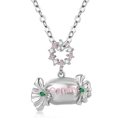 Cute Candy Pendant with Colourful Zircon Silver Necklace