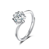 Round Zircon Flower Solitaire Silver Ring