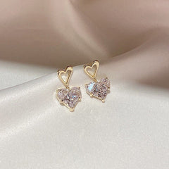 Zircon Heart with Hollow Love Silver Studs Earrings for Women