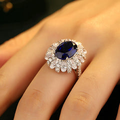 Luxury Halo Oval Lab Created Sapphires Ring