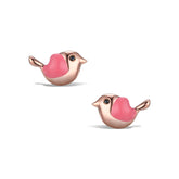 Small Bird with Pink Opal Stone Silver Studs Earrings for Women